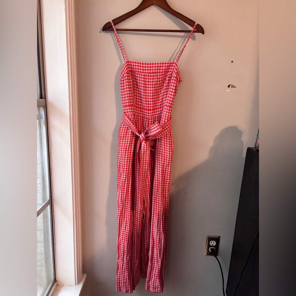 J. Crew Orange Blue Gingham Linen Playsuit 2 Small